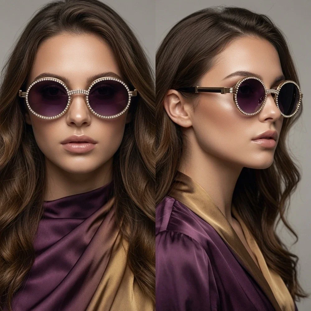 Sunglasses Bling Diamond Shades Women Stye Retro Black Graient Lens Lentes Gafas